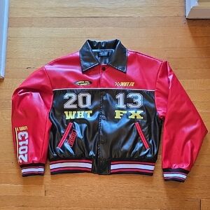 White Fox Boutique, Out Of Here Bomber Jacket, Black/Red, EUC, Women's M/L